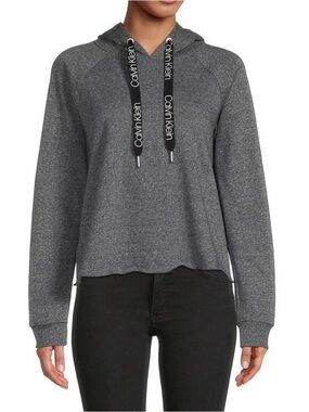 Calvin Klein Charcoal Gray Cropped‎ Hooded Sweatshirt with Branded Drawcords